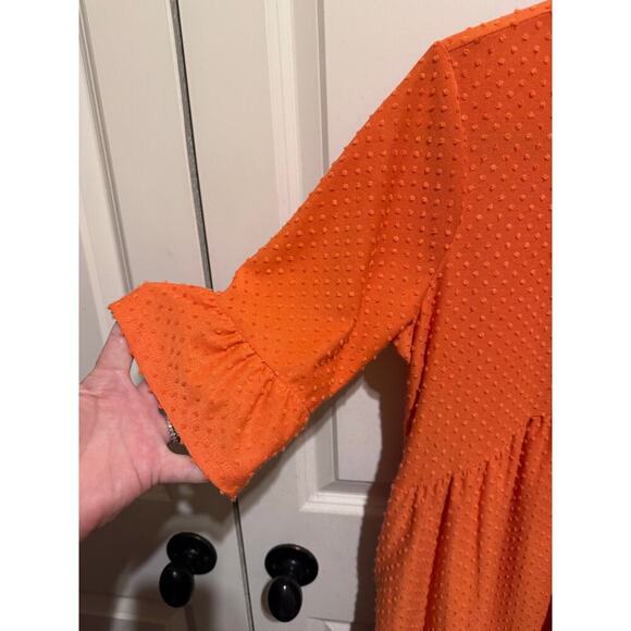 New York Collection Orange 3/4 Inch Sleeve Swiss Dot Dress Petite Sz XLP - Picture 2 of 9